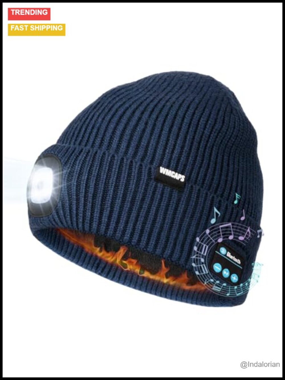 Fleece Lined Bluetooth Beanie with LED Light and Microphone for Men and Women